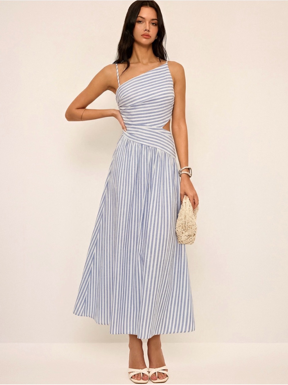 Commense Striped Cut Out Asymmetrical Maxi Dress, XL